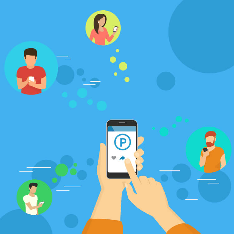 スマートフォンを使用していろいろな人がポイントをシェアするイメージ